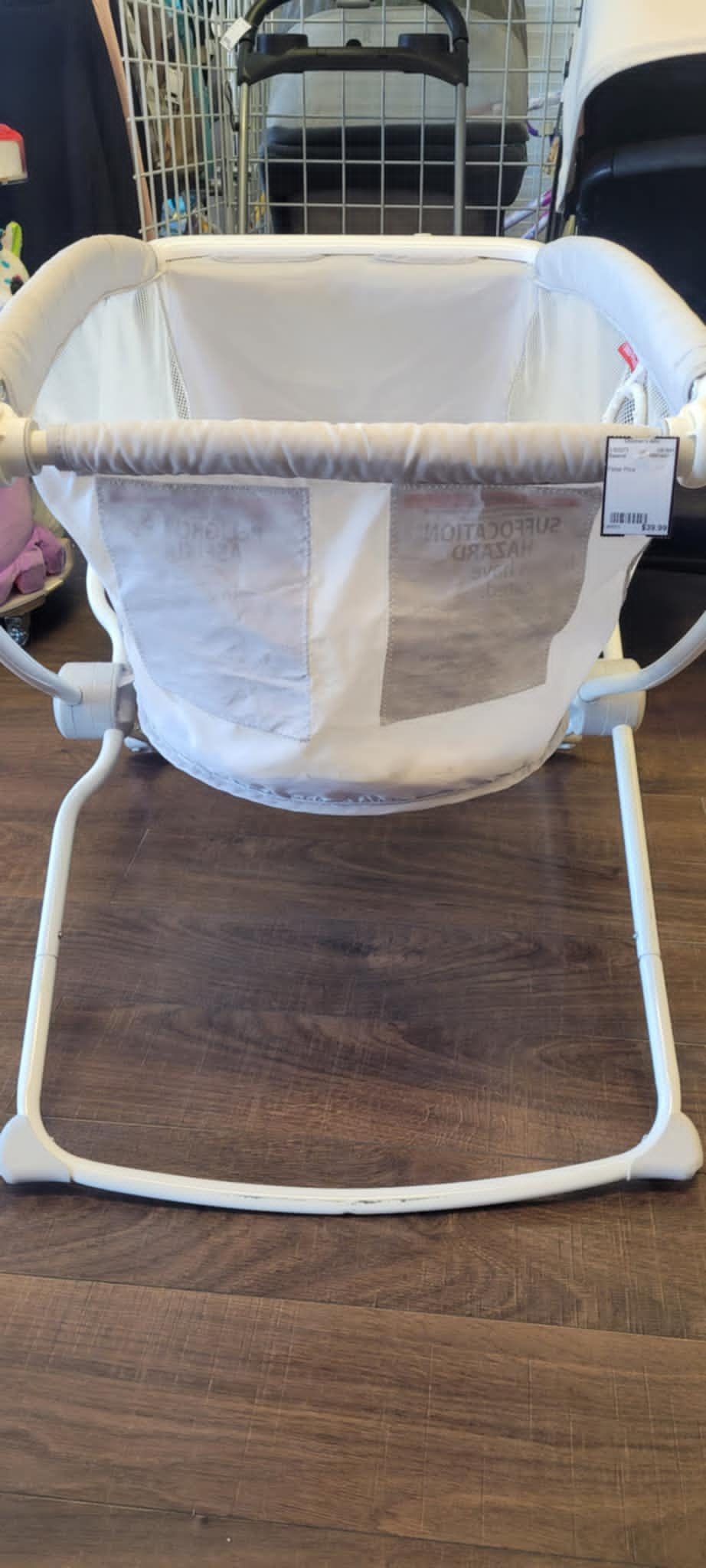 Fisher-Price Baby Crib Rock With Me Bassinet Portable Cradle With Mesh Sides And 1 Toy, Folds For Travel, Pacific Pebble